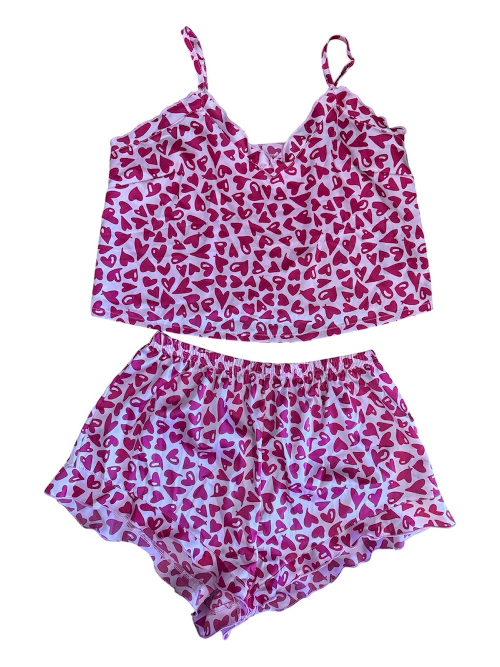 Pink Heart Print Cami & Short Pajama Set in size M